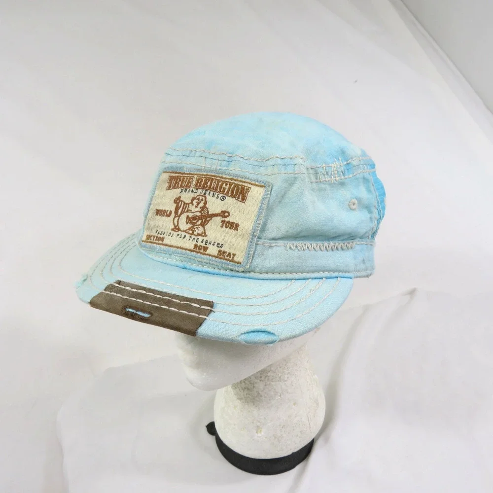 True Religion Jeans Brand Hat Cap Blue-Aqua Hue Logo Patch Front Adjustable Back